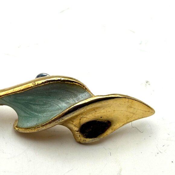 Vintage Gold Tone Abstract Wave Stud Earrings Faux Stone Modernist Estate Jewelr - Picture 6 of 7